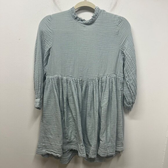 Free people Light Blue Gauze Long Sleeve Babydoll tunic XS Ruffled Neck & Wooden - Picture 1 of 9
